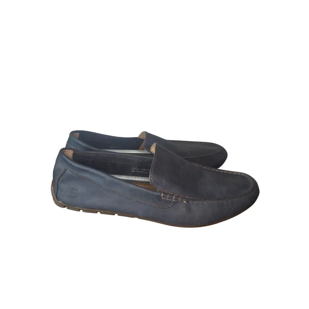 Born Allan Men's 9.5 Blue Leather Loafers Driving Moc Slip On Casual Shoes